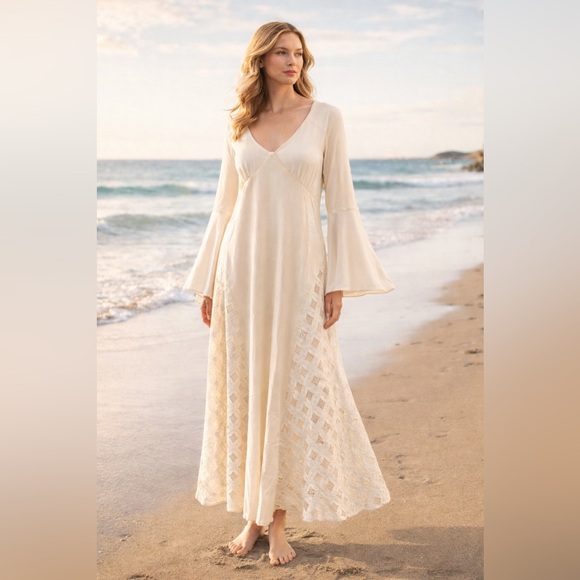MELLODAY Dresses & Skirts - Melloday Woven Gauze Inset Maxi Dress Large NWT